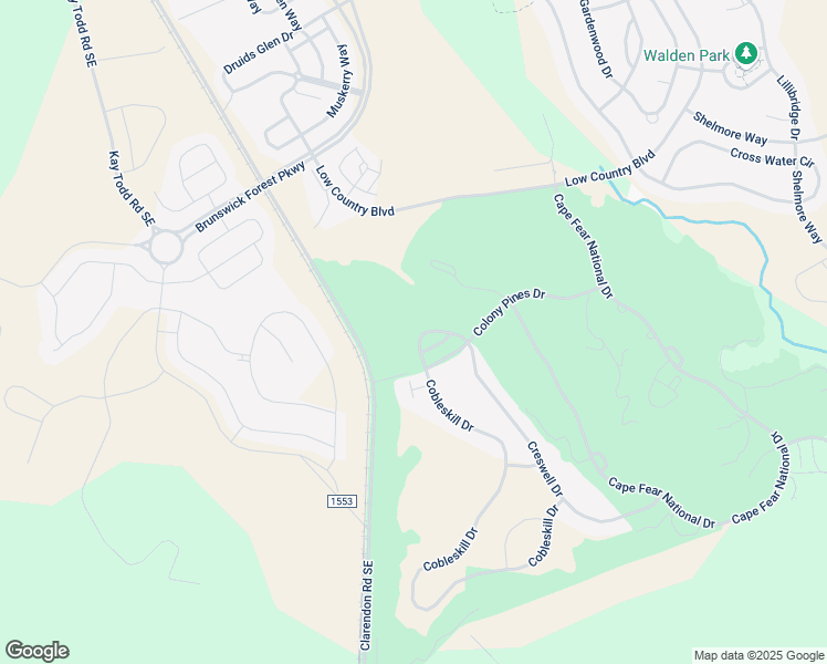map of restaurants, bars, coffee shops, grocery stores, and more near Catesville Circle in Leland