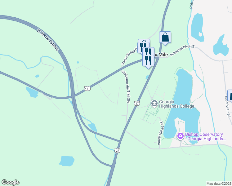 map of restaurants, bars, coffee shops, grocery stores, and more near 13 College View Drive Southwest in Rome