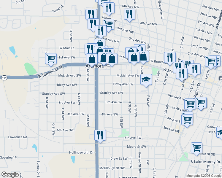 map of restaurants, bars, coffee shops, grocery stores, and more near 215 K Street Northwest in Ardmore