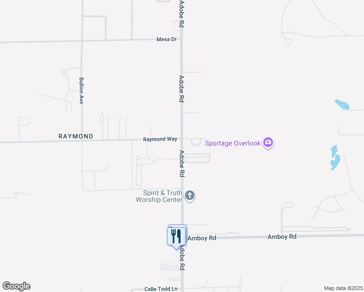 map of restaurants, bars, coffee shops, grocery stores, and more near Adobe Road in Twentynine Palms