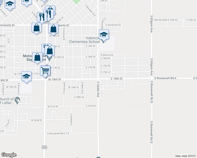 map of restaurants, bars, coffee shops, grocery stores, and more near 304 East 18th Street in Portales
