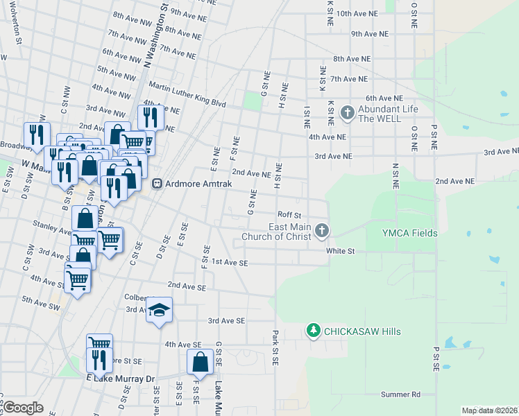 map of restaurants, bars, coffee shops, grocery stores, and more near 713 Roff Street Northeast in Ardmore