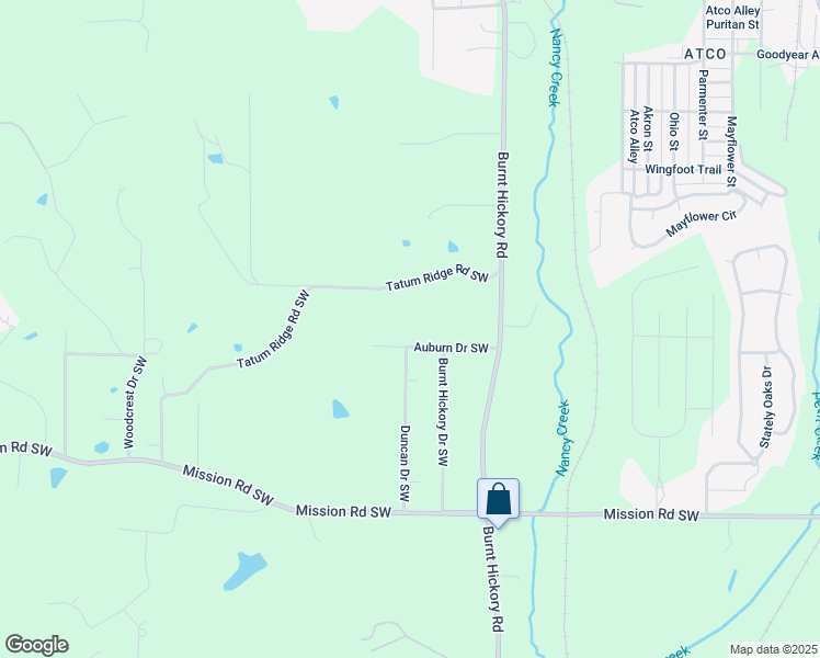 map of restaurants, bars, coffee shops, grocery stores, and more near 58 Auburn Drive Southwest in Cartersville
