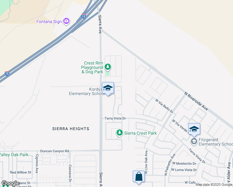 map of restaurants, bars, coffee shops, grocery stores, and more near 16997 Hal Lane in Fontana