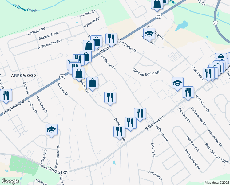 map of restaurants, bars, coffee shops, grocery stores, and more near 2789 Kintyre Road in Florence