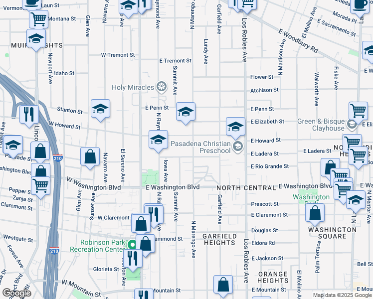 map of restaurants, bars, coffee shops, grocery stores, and more near 1505 Marengo Avenue in Pasadena