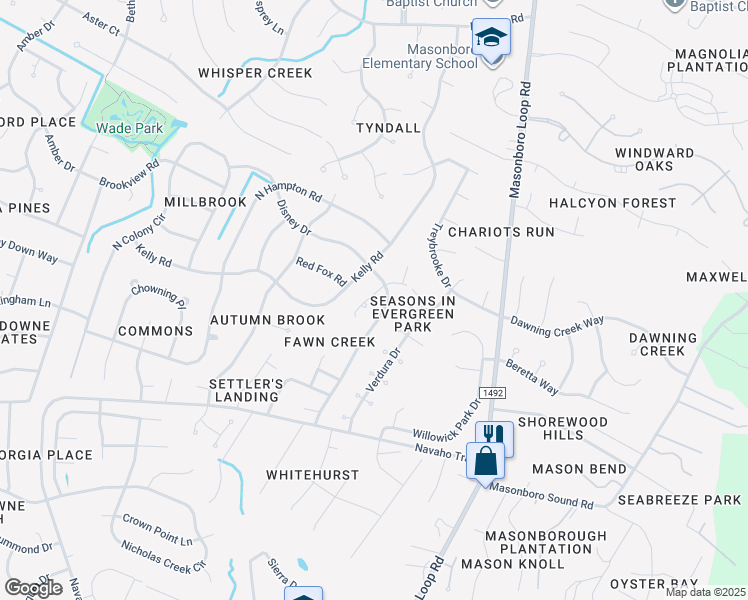 map of restaurants, bars, coffee shops, grocery stores, and more near 3805 Antelope Trail in Wilmington