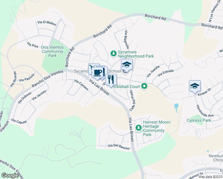 map of restaurants, bars, coffee shops, grocery stores, and more near 4692 Calle Norte in Thousand Oaks