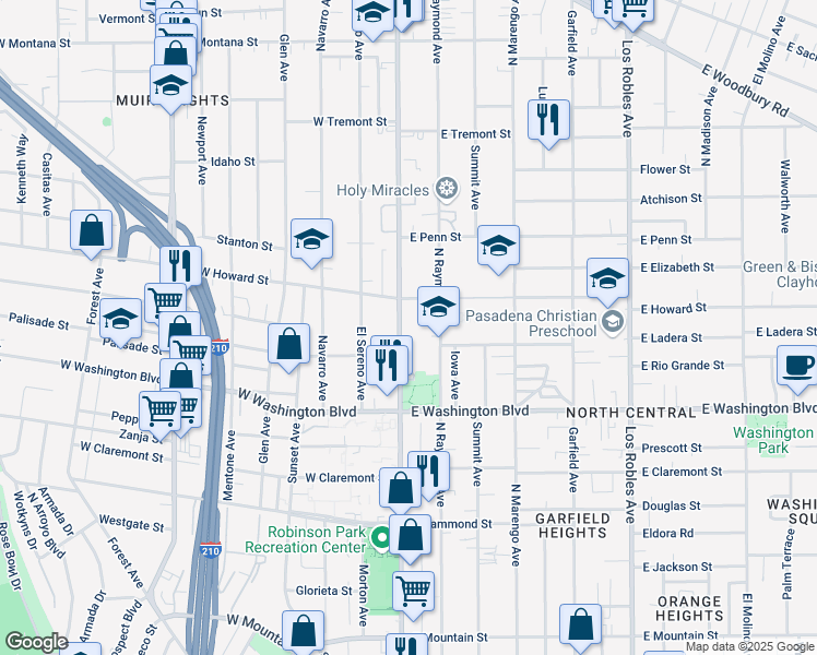 map of restaurants, bars, coffee shops, grocery stores, and more near 1498 North Fair Oaks Avenue in Pasadena