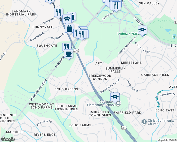 map of restaurants, bars, coffee shops, grocery stores, and more near 3939 Carolina Beach Rd in Wilmington