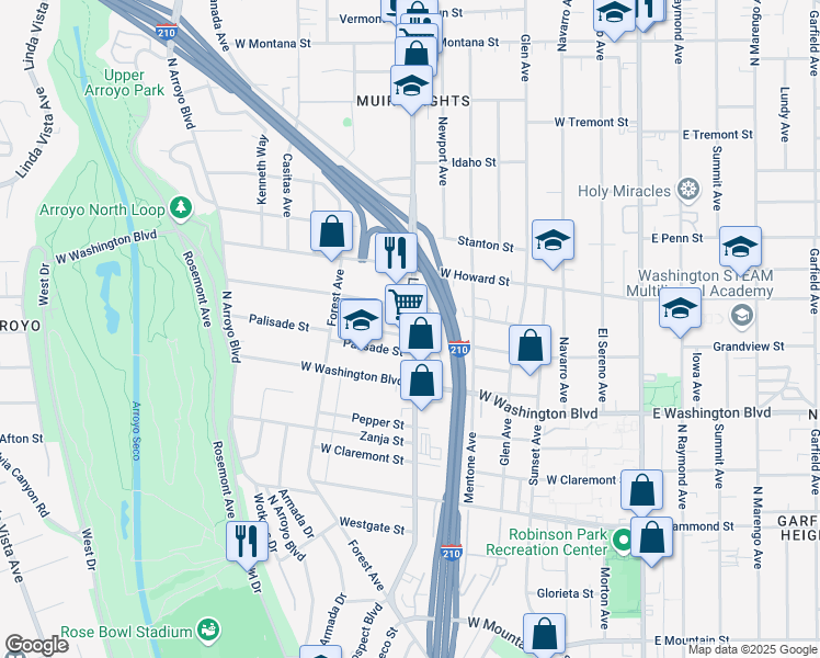 map of restaurants, bars, coffee shops, grocery stores, and more near 1465 Lincoln Avenue in Pasadena
