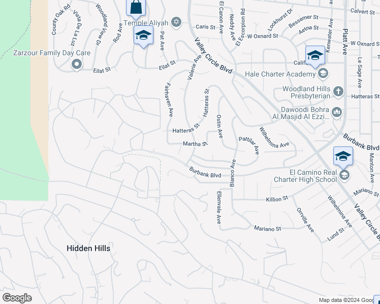 map of restaurants, bars, coffee shops, grocery stores, and more near 5551 Valerie Avenue in Los Angeles
