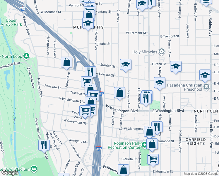 map of restaurants, bars, coffee shops, grocery stores, and more near 272 Del Monte Street in Pasadena