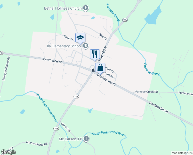 map of restaurants, bars, coffee shops, grocery stores, and more near 5211 Danielsville Street in Danielsville