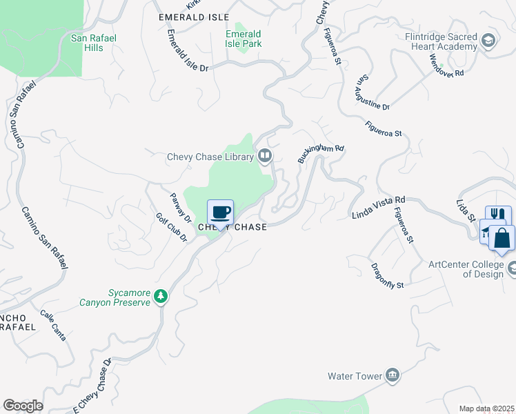 map of restaurants, bars, coffee shops, grocery stores, and more near 3202 East Chevy Chase Drive in Glendale