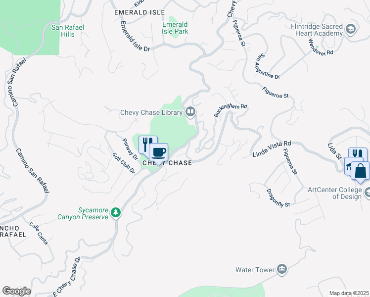 map of restaurants, bars, coffee shops, grocery stores, and more near 3202 East Chevy Chase Drive in Glendale