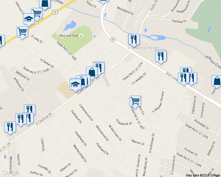 map of restaurants, bars, coffee shops, grocery stores, and more near 2305 Knightsbridge Road in Florence