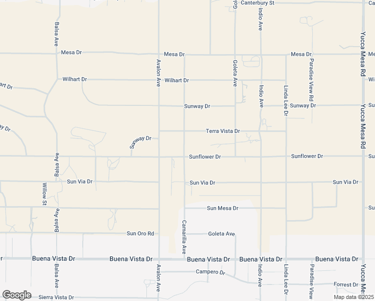 map of restaurants, bars, coffee shops, grocery stores, and more near Sunflower Drive in Yucca Valley