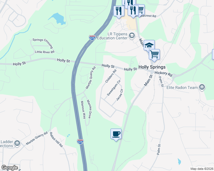map of restaurants, bars, coffee shops, grocery stores, and more near 130 Childers Road in Canton