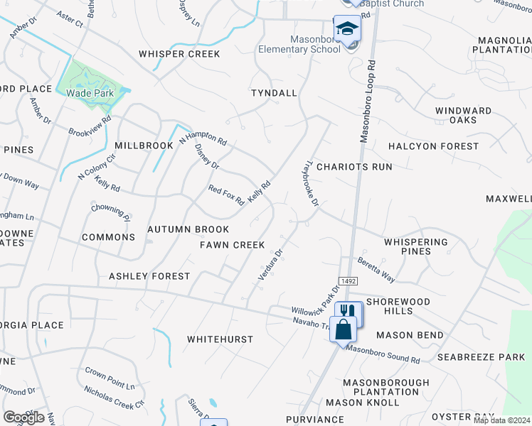 map of restaurants, bars, coffee shops, grocery stores, and more near 3803 Antelope Trail in Wilmington
