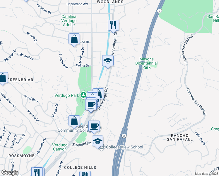 map of restaurants, bars, coffee shops, grocery stores, and more near in Glendale