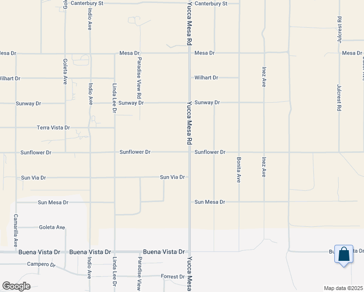 map of restaurants, bars, coffee shops, grocery stores, and more near 59260 Sunflower Drive in Yucca Valley