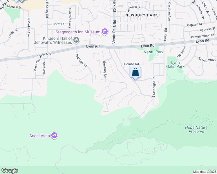 map of restaurants, bars, coffee shops, grocery stores, and more near Donlin Lane in Thousand Oaks