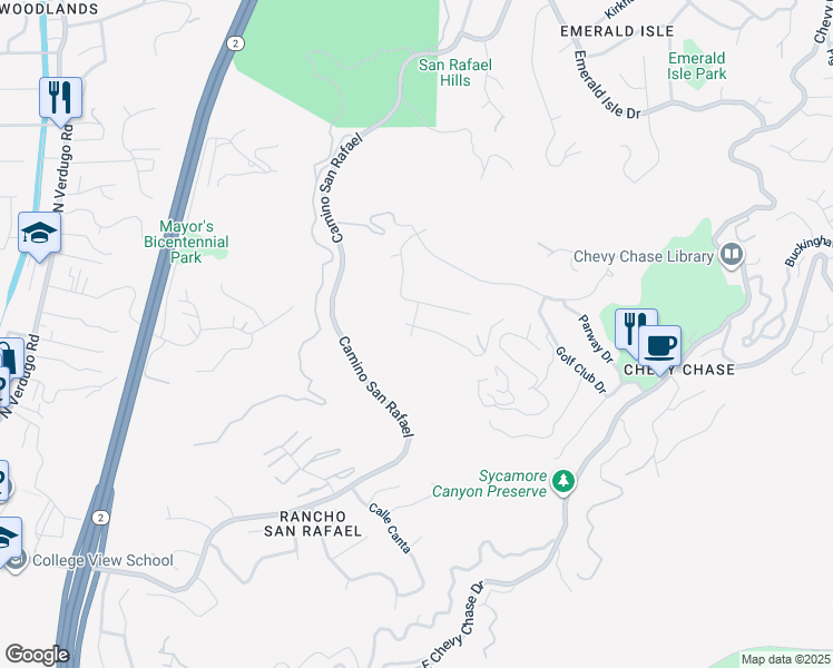 map of restaurants, bars, coffee shops, grocery stores, and more near 4000 Bouquete Street in Glendale