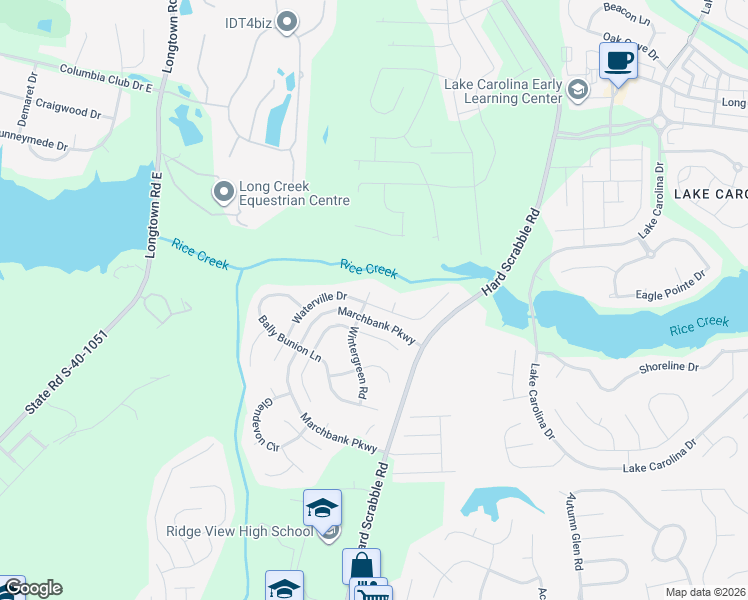 map of restaurants, bars, coffee shops, grocery stores, and more near 136 Waterville Drive in Columbia