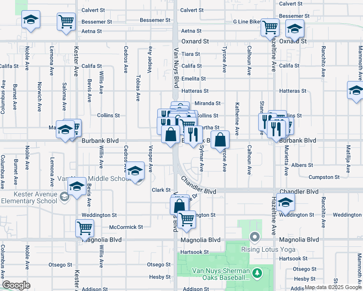 map of restaurants, bars, coffee shops, grocery stores, and more near in Los Angeles