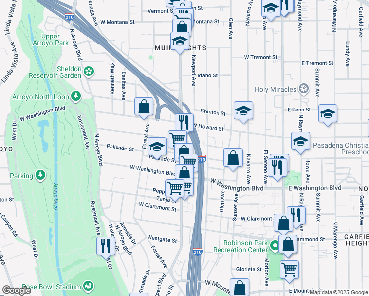 map of restaurants, bars, coffee shops, grocery stores, and more near 1478 Lincoln Avenue in Pasadena