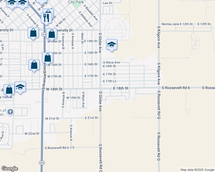 map of restaurants, bars, coffee shops, grocery stores, and more near 309 East 18th Street in Portales