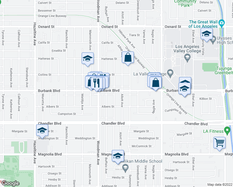 map of restaurants, bars, coffee shops, grocery stores, and more near 5539 Ventura Canyon Avenue in Los Angeles