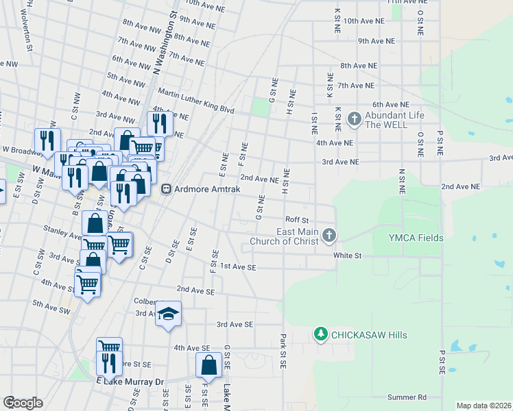 map of restaurants, bars, coffee shops, grocery stores, and more near 713 Roff Street Northeast in Ardmore