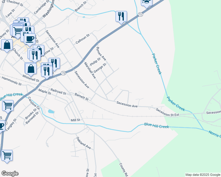 map of restaurants, bars, coffee shops, grocery stores, and more near 605 Marshall Avenue in Abbeville