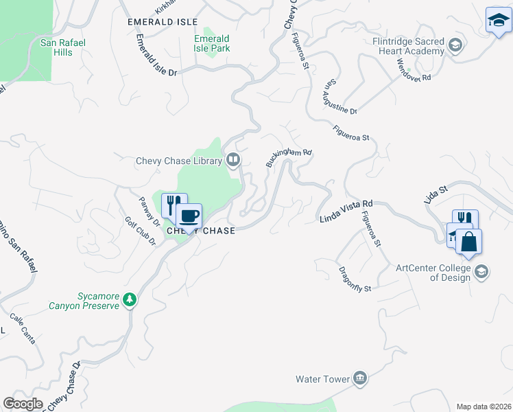 map of restaurants, bars, coffee shops, grocery stores, and more near 102 Coventry Place in Glendale