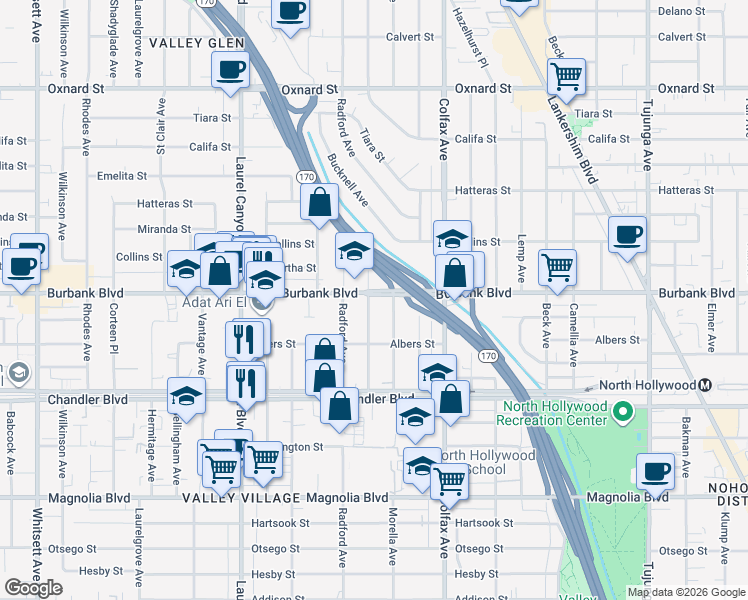map of restaurants, bars, coffee shops, grocery stores, and more near in Los Angeles
