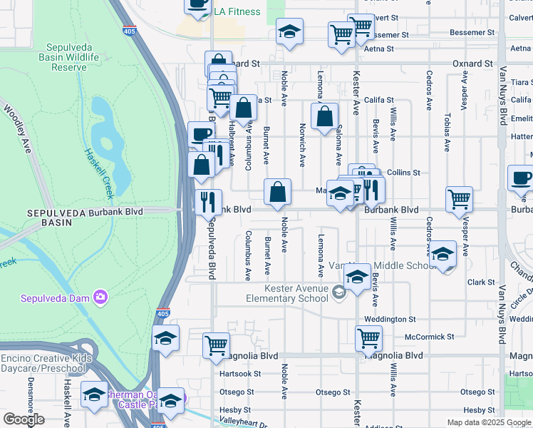 map of restaurants, bars, coffee shops, grocery stores, and more near in Los Angeles
