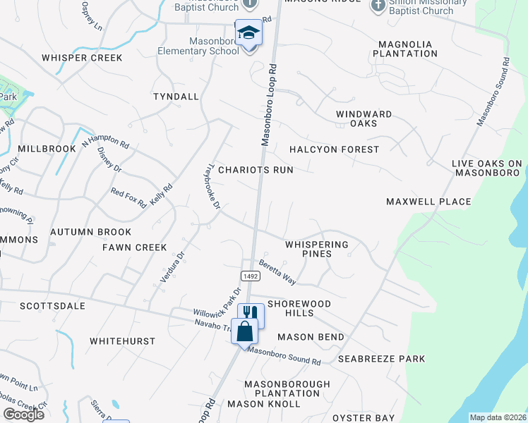 map of restaurants, bars, coffee shops, grocery stores, and more near 3520 Tree Top Way in Wilmington