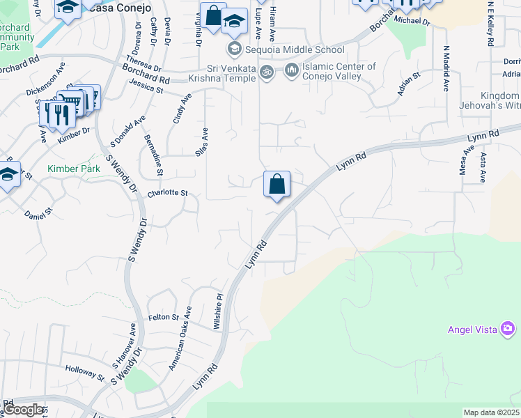 map of restaurants, bars, coffee shops, grocery stores, and more near 2775 Edgeview Court in Thousand Oaks