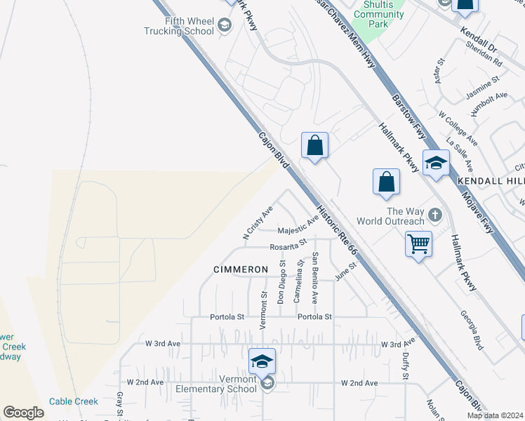 map of restaurants, bars, coffee shops, grocery stores, and more near 4794 Cristy Avenue in San Bernardino