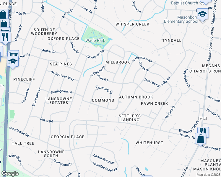 map of restaurants, bars, coffee shops, grocery stores, and more near 624 Chowning Place in Wilmington
