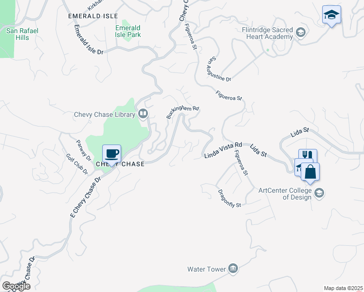 map of restaurants, bars, coffee shops, grocery stores, and more near 3271 Dunsmere Road in Glendale