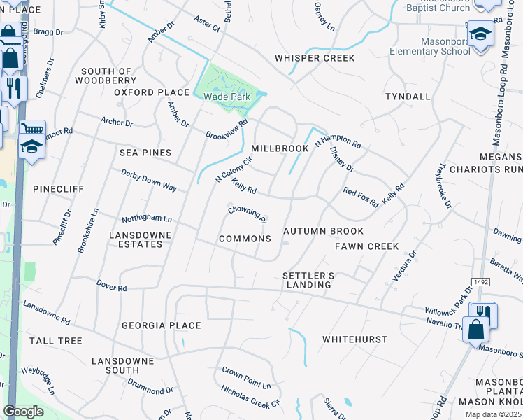 map of restaurants, bars, coffee shops, grocery stores, and more near 624 Chowning Place in Wilmington