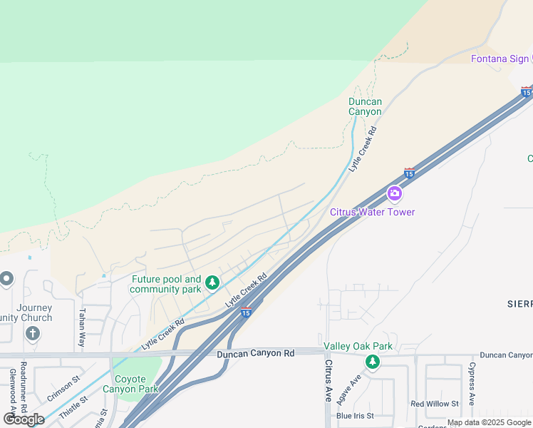 map of restaurants, bars, coffee shops, grocery stores, and more near Conservatory Drive in San Bernardino County