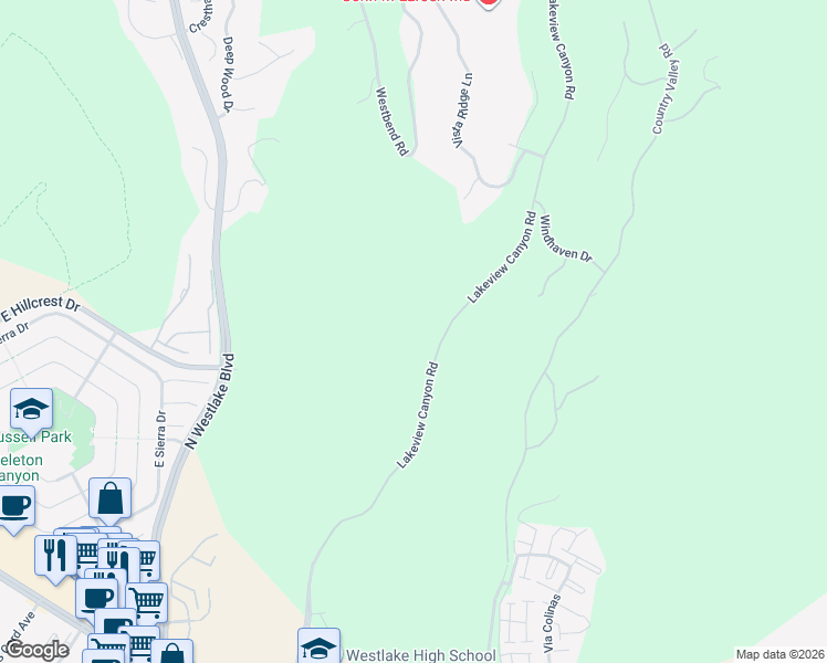 map of restaurants, bars, coffee shops, grocery stores, and more near 661 Lakeview Canyon Road in Westlake Village