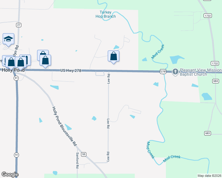 map of restaurants, bars, coffee shops, grocery stores, and more near 181 Lee Avenue Southwest in Cullman