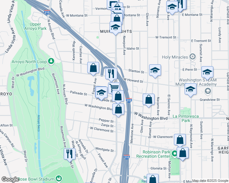 map of restaurants, bars, coffee shops, grocery stores, and more near 1465 Lincoln Avenue in Pasadena