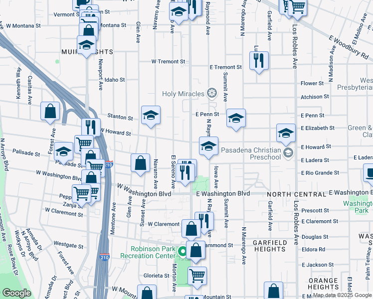 map of restaurants, bars, coffee shops, grocery stores, and more near 1498 North Fair Oaks Avenue in Pasadena