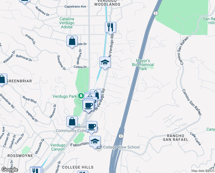 map of restaurants, bars, coffee shops, grocery stores, and more near in Glendale